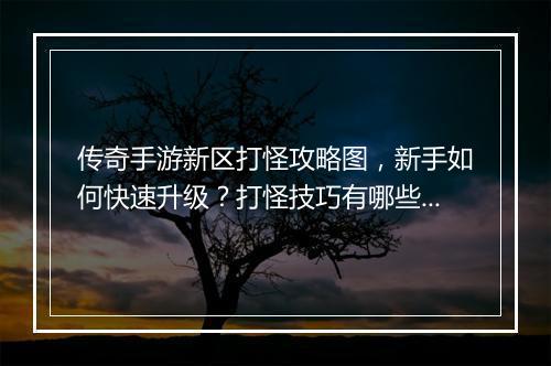 传奇手游新区打怪攻略图，新手如何快速升级？打怪技巧有哪些？