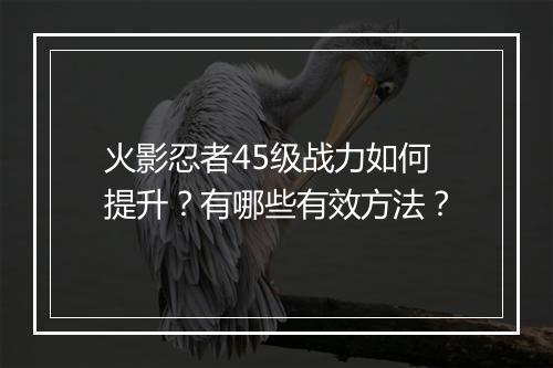 火影忍者45级战力如何提升？有哪些有效方法？