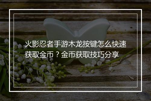 火影忍者手游木龙按键怎么快速获取金币？金币获取技巧分享