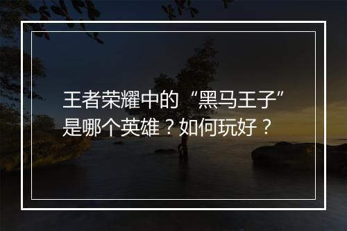 王者荣耀中的“黑马王子”是哪个英雄？如何玩好？