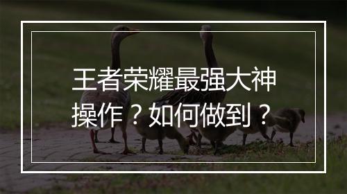 王者荣耀最强大神操作？如何做到？