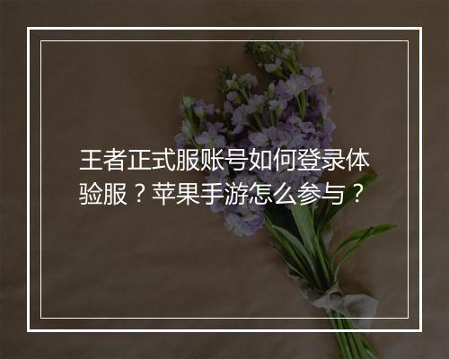 王者正式服账号如何登录体验服？苹果手游怎么参与？
