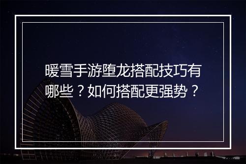 暖雪手游堕龙搭配技巧有哪些？如何搭配更强势？
