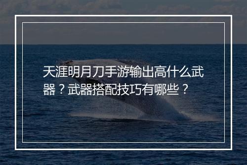 天涯明月刀手游输出高什么武器？武器搭配技巧有哪些？