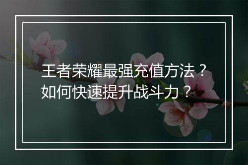王者荣耀最强充值方法？如何快速提升战斗力？