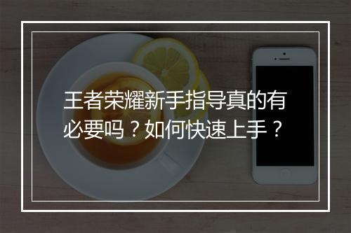 王者荣耀新手指导真的有必要吗?如何快速上手?