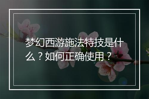 梦幻西游施法特技是什么？如何正确使用？