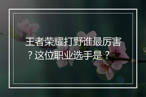 王者荣耀打野谁最厉害？这位职业选手是？