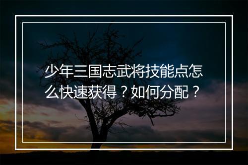 少年三国志武将技能点怎么快速获得？如何分配？