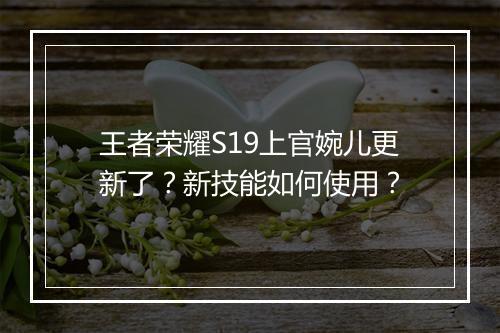 王者荣耀S19上官婉儿更新了？新技能如何使用？