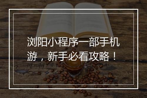 浏阳小程序一部手机游，新手必看攻略！