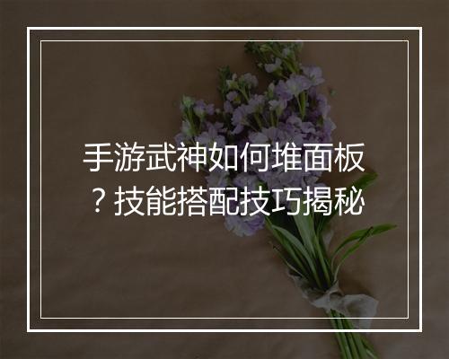 手游武神如何堆面板？技能搭配技巧揭秘