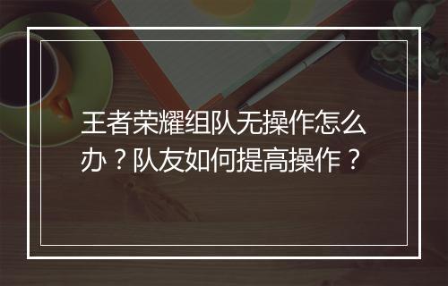 王者荣耀组队无操作怎么办？队友如何提高操作？