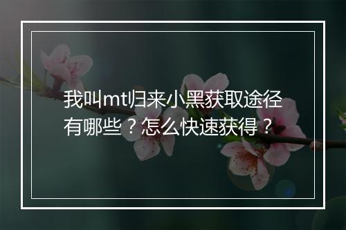 我叫mt归来小黑获取途径有哪些？怎么快速获得？